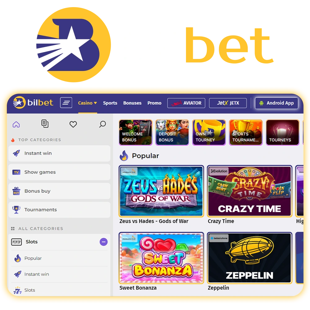 Download the Bilbet mobile app and play casino games anytime.