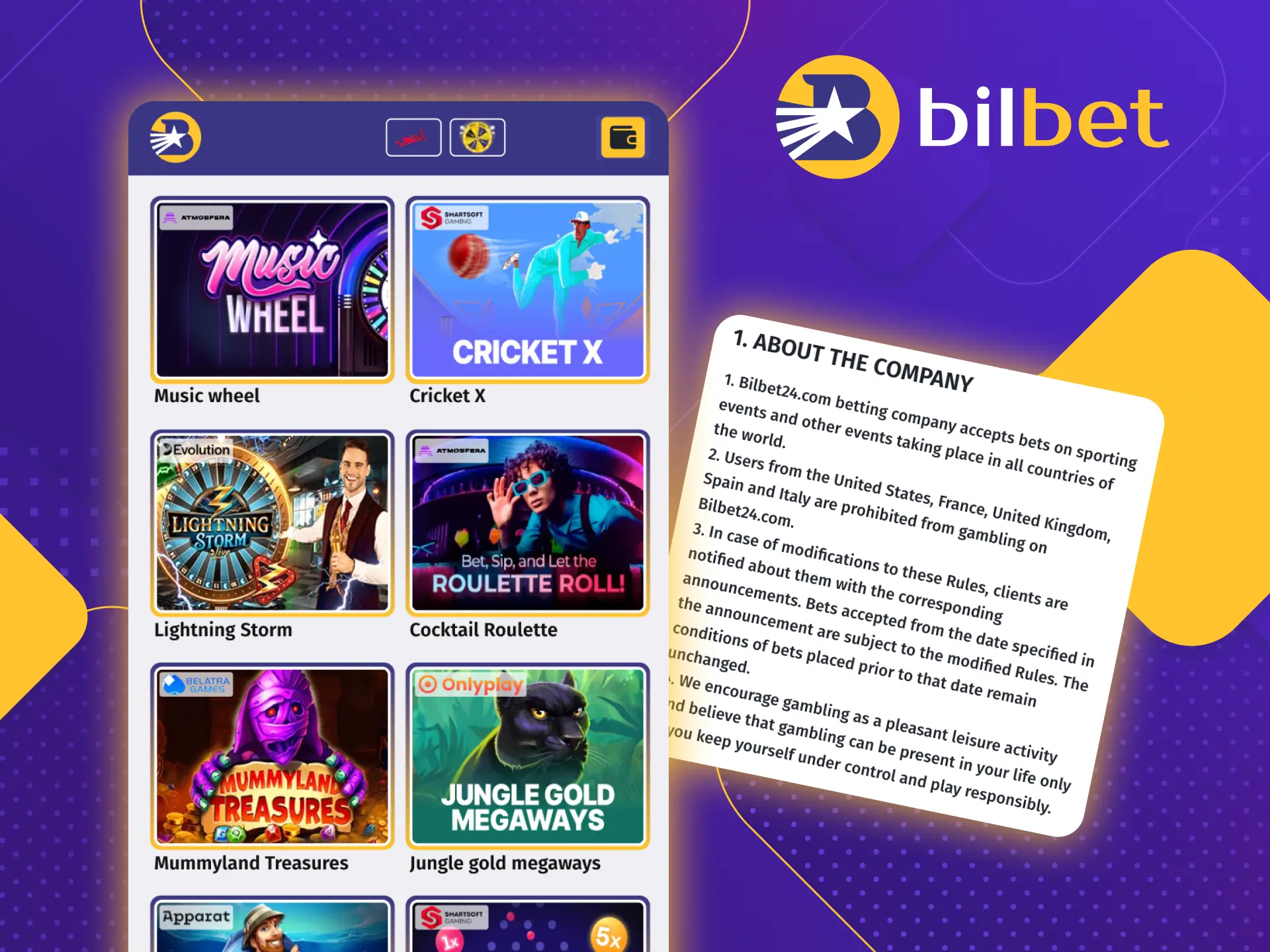 Bilbet online casino offers players a wide variety of casino games and sports betting.