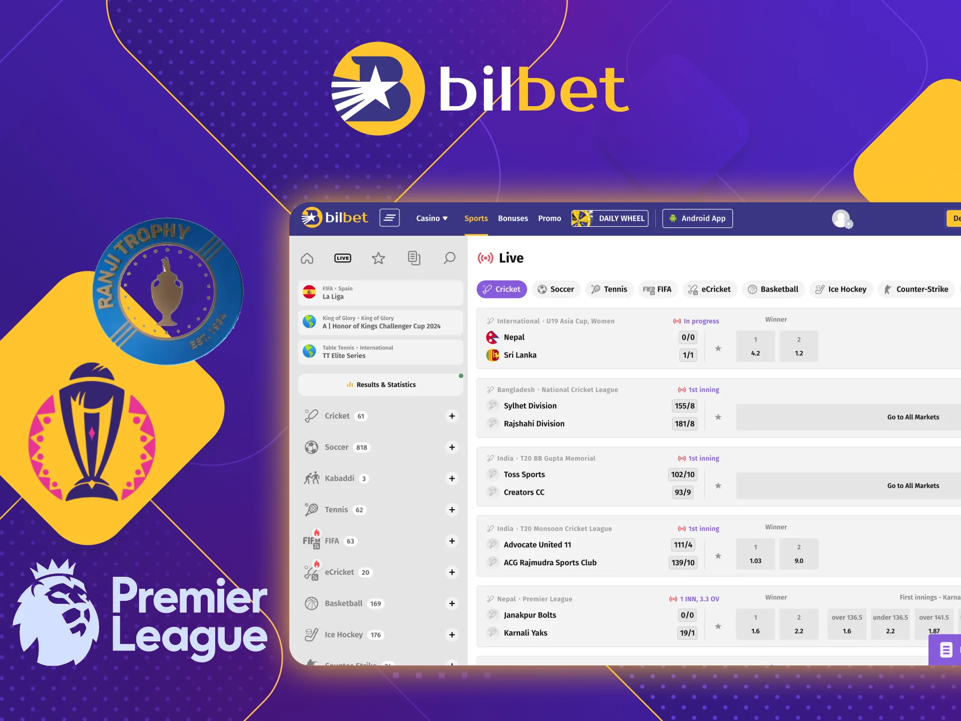 At Bilbet online casino you can bet on Live Betting.