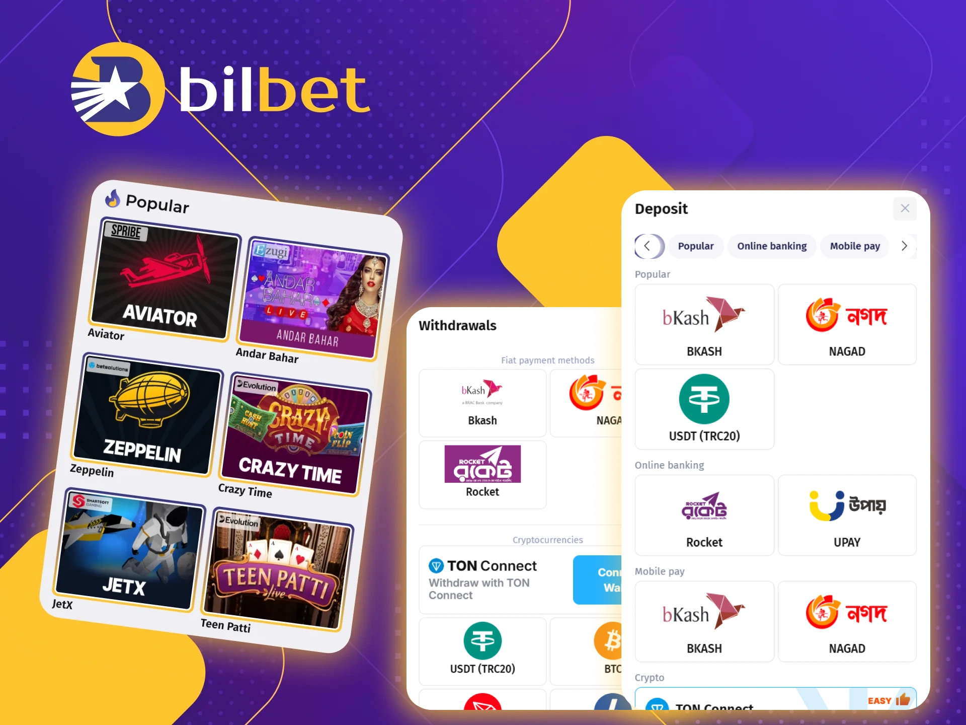 The Bilbet online casino application has a convenient interface for playing casino games and sports betting.